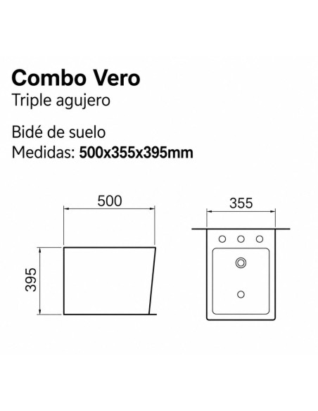 Combo Inodoro Largo Mochila Y Bidet Triple agujero Vero
